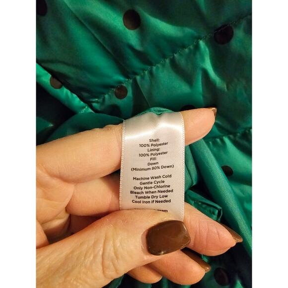 Talbots Kelly green navy blue polka dot down filled quilted vest sz medium - Picture 5 of 6